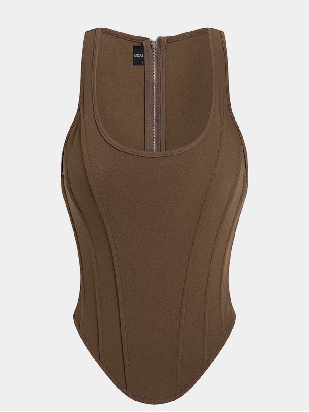 NWT Brown Sculpting Zipper Tie-up Corset Tank Top Size XL